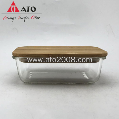 Rectangle Glass Food Container With Bamboo Lid